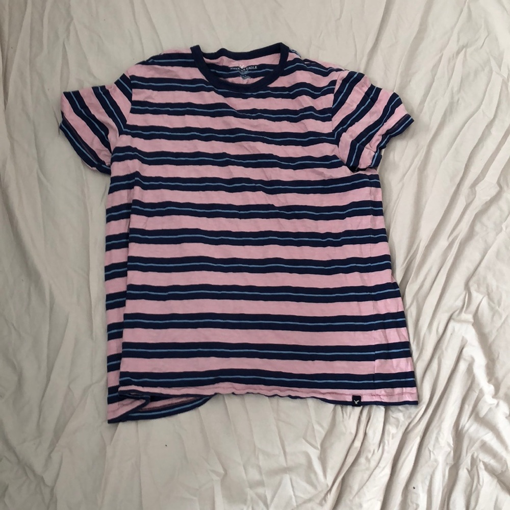 American Eagle pink and blue striped shirt